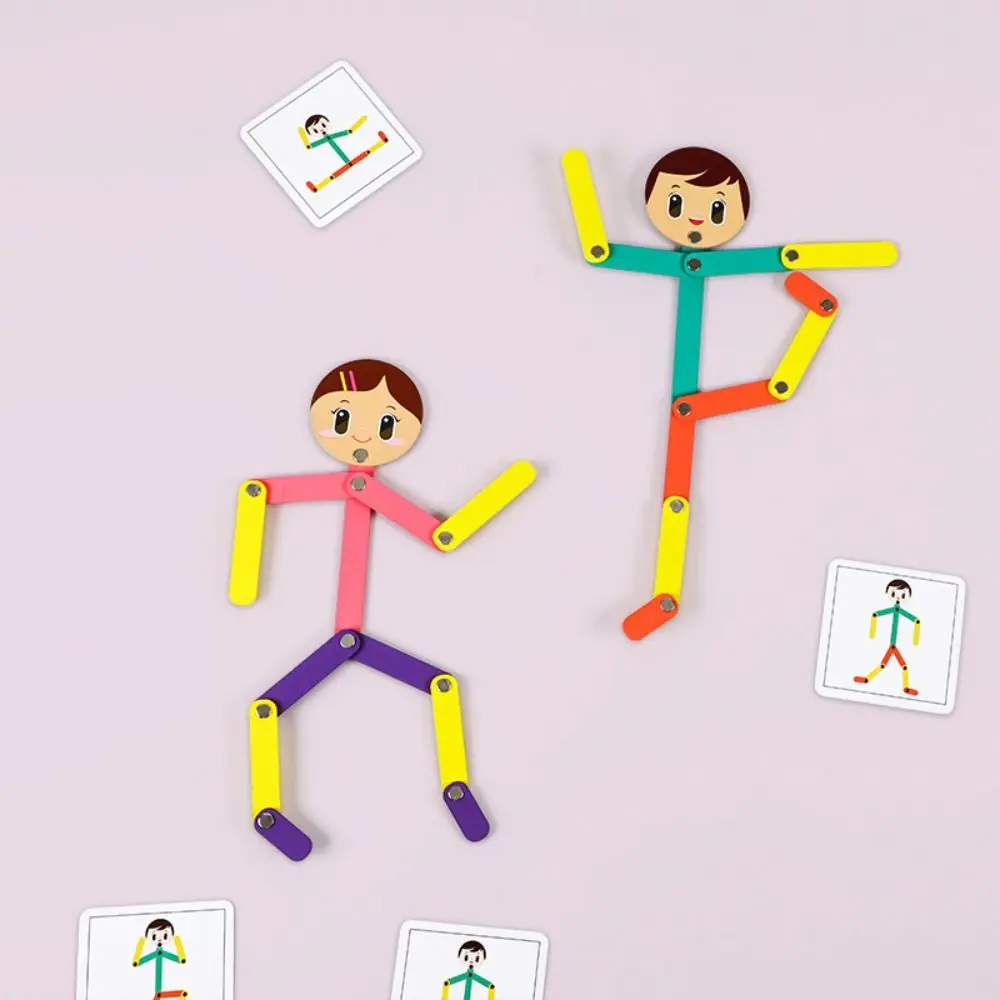 Montessori ไม้ Pose Matchstick Man ของเล่น Fine Motor การฝึกอบรมของเล่นการศึกษาก่อนวัยเรียน Double-Side Pose การ์ด