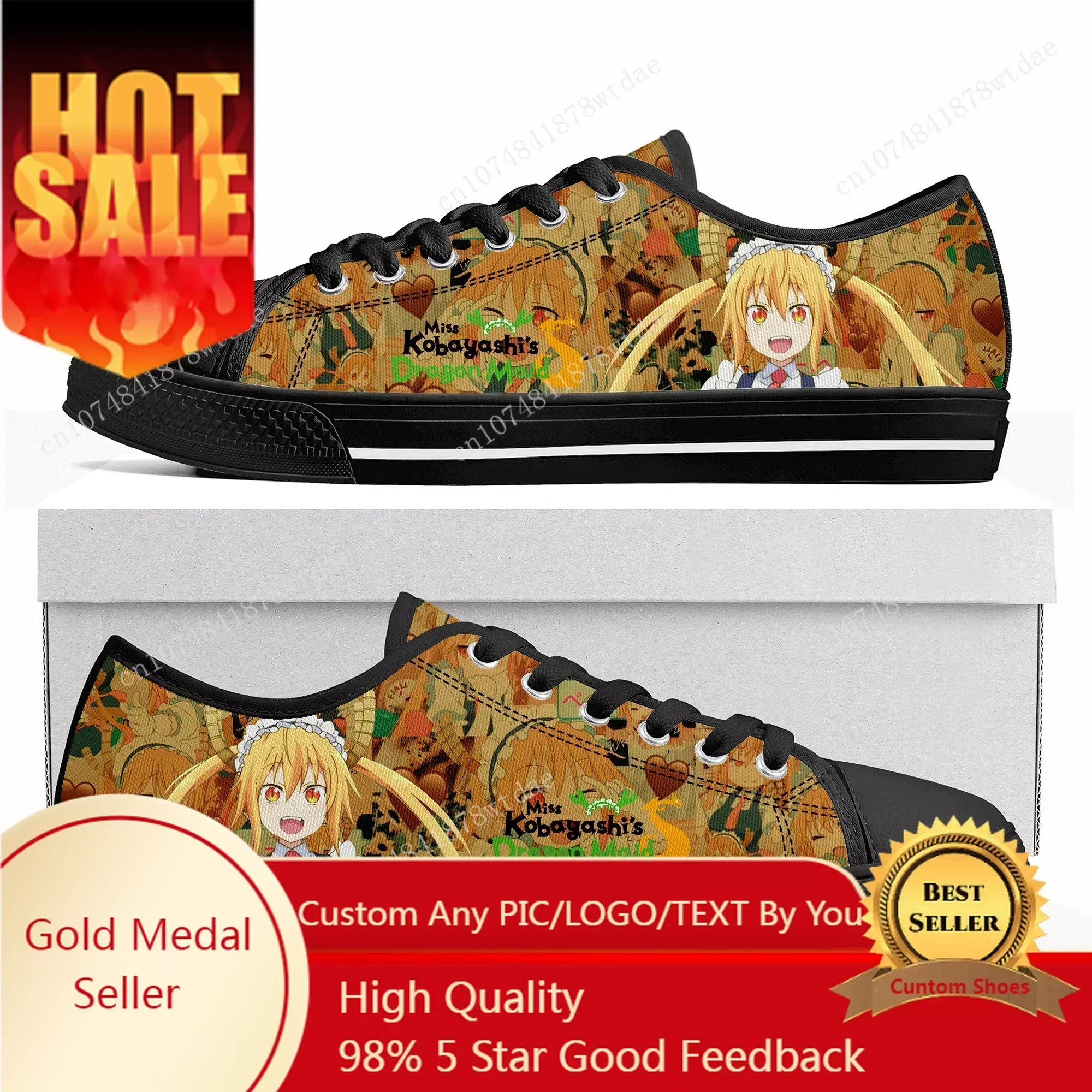 Miss Kobayashi Dragon Maid Low Top Sneakers Women Mens Tohru High Quality Canvas Sneaker Casual Cartoon Customize Shoes