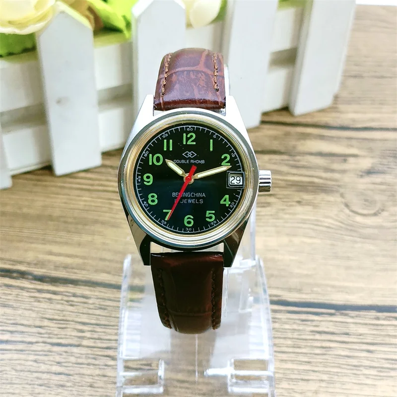 Men's and Women's Manual Mechanical Watch Beijing Shuangling 1990s New Inventory Retro Leather Watch Digital Luminous Watch