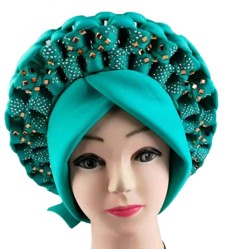 Solid Color Muslim Headscarf Hat African Space Layer Sequin Braided Turban Hats Fashion Exaggerated Party Beanie Caps