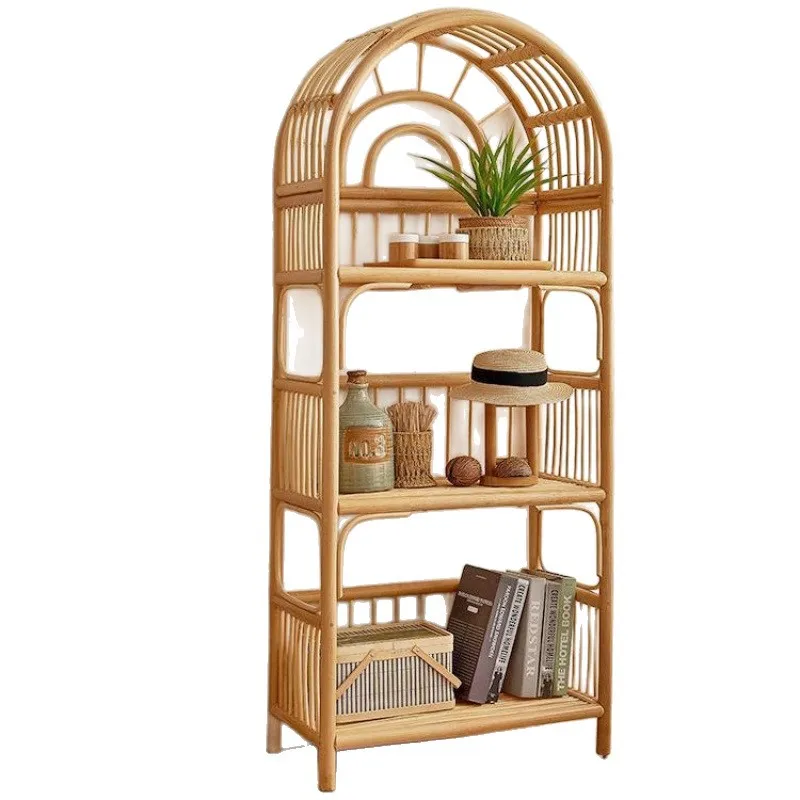 Nordic rattan shelves, floor-to-ceiling multi-layer storage racks, living room and home