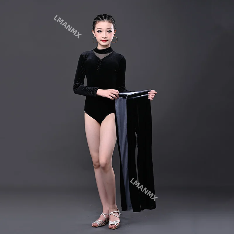 2024 novas roupas de dança latina infantil, roupas de prática de dança latina infantil, roupas latinas outono/inverno conjunto