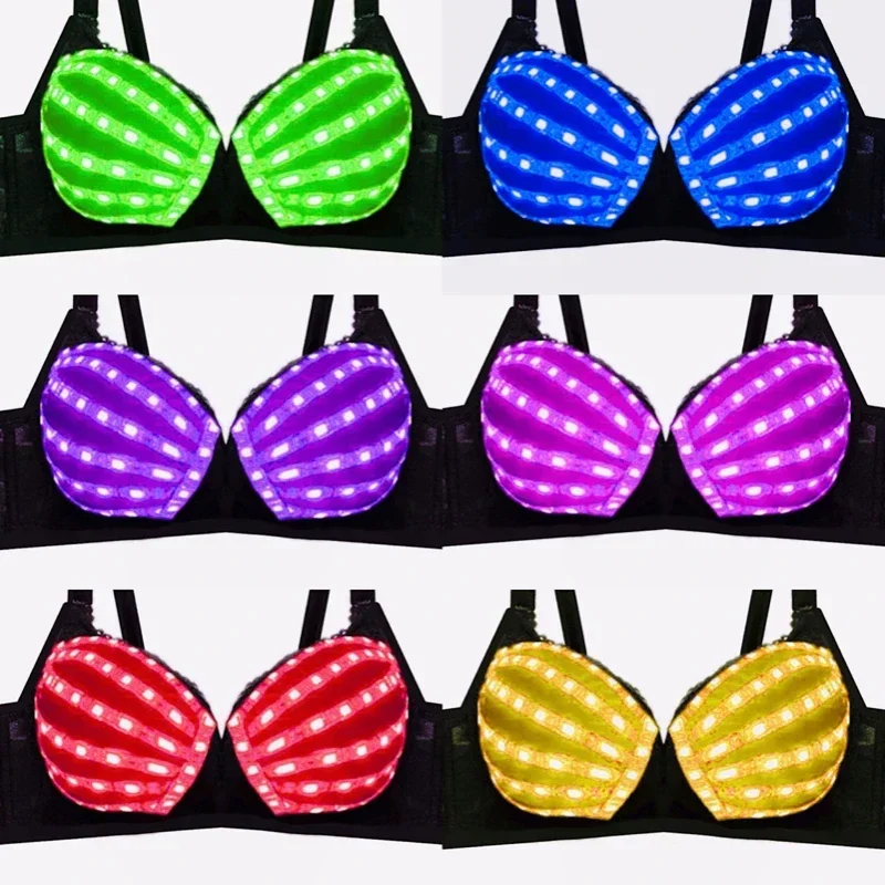 LED Costumes Women Light Up Bra Nightclub Bar Party Rave Wear Accessories Fancy Glowing Clothes Carnival Gogo Dancer Props