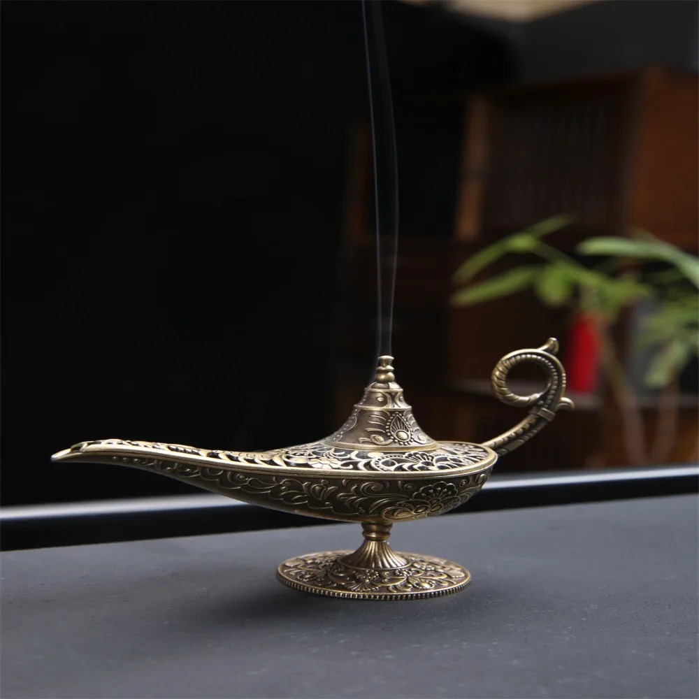 New Antique Style Incense Burner Air Purification Metal Wishing Aladdin Lamp Gifts Aroma Furnace for Tabletop Ornaments