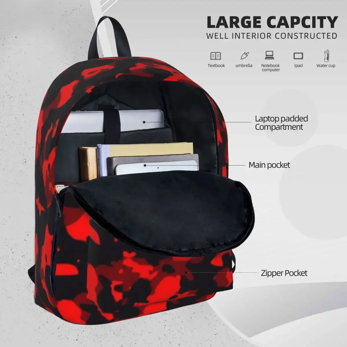 Black Red Camouflage Camo Woman Backpacks Boys Girls Bookbag Casual Children School Bag Portability Laptop Rucksack Shoulder Bag