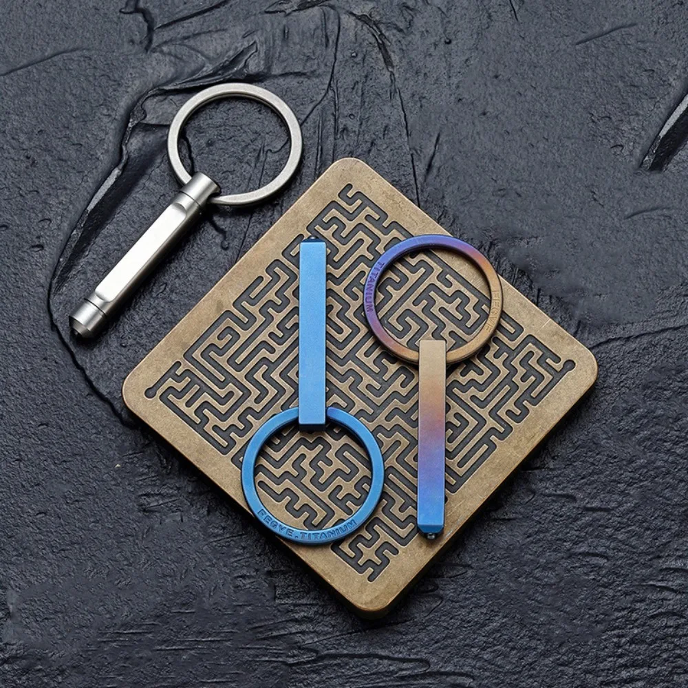 46*6mm Titanium Car Keychain Diameter 32mm Engrave Anti-lost Break Window 4 Styles Escape Key Rings Holder