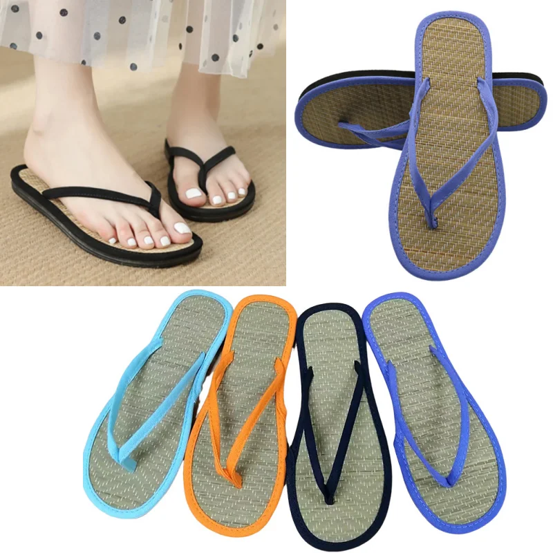 Women Flat Flip-flops Rattan Slippers Comfortable Non-slip Sandals Bamboo Flip Flop House Bedroom Fashion Slipper Zapatos Wicker