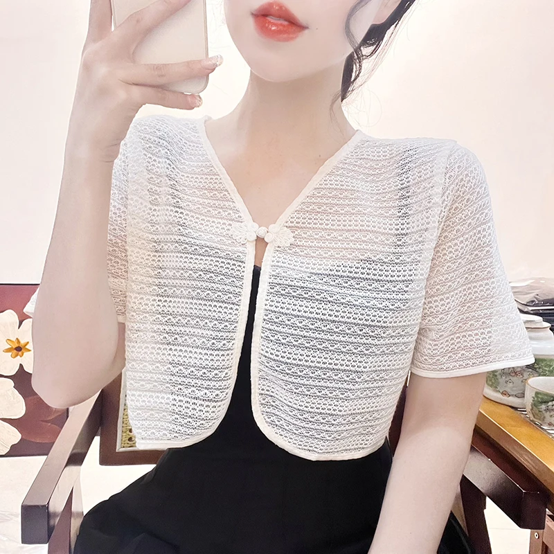 Nieuwe Chinese Sle Lace oulder priem ort Sve Dames Dr Outer Thin Me Top Vintage Pendelen Sle Button Design