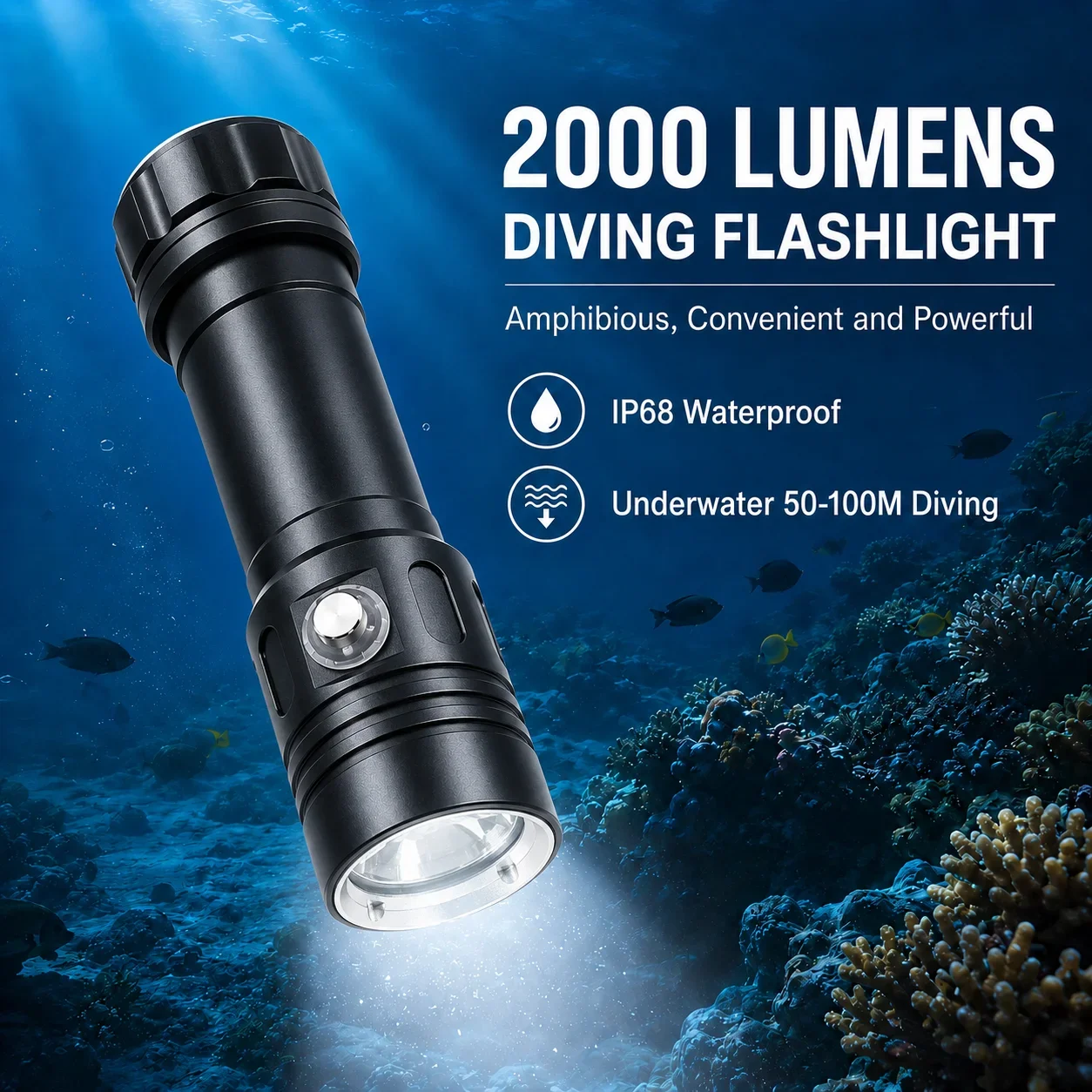 Scuba Diving Flashlight 2000LM IP68 26650 Torch Equipments Underwater 100M Lamps Snorkel Professional Accessories LED Dive Light