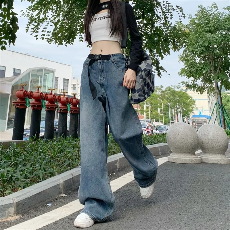 American High Street Jeans Pants Women Autumn And Winter Hip-hop Fashion Demin Loose High Waist Wide Leg Pants