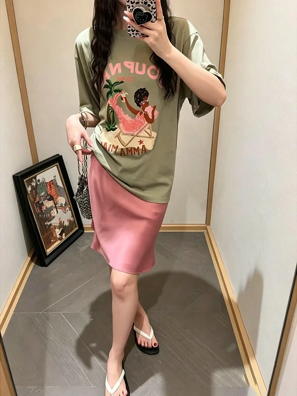 Summer New plus Size Korean Style Women's T-shirt Fish Scale Print Short Sleeve Loose Fit Slimming Top Versatile Fashionable