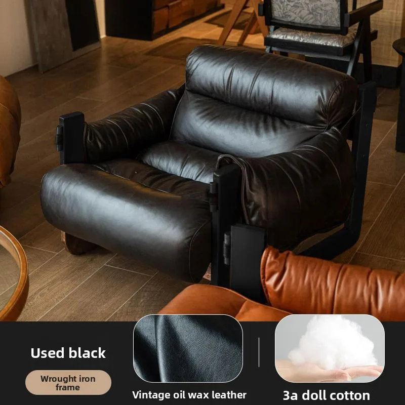 Antique Leather Sofa Chair, Lounge Chair for Lazy People in the Living Room, Jersey Sofa Chair, High-End Italian Leisure Sofa