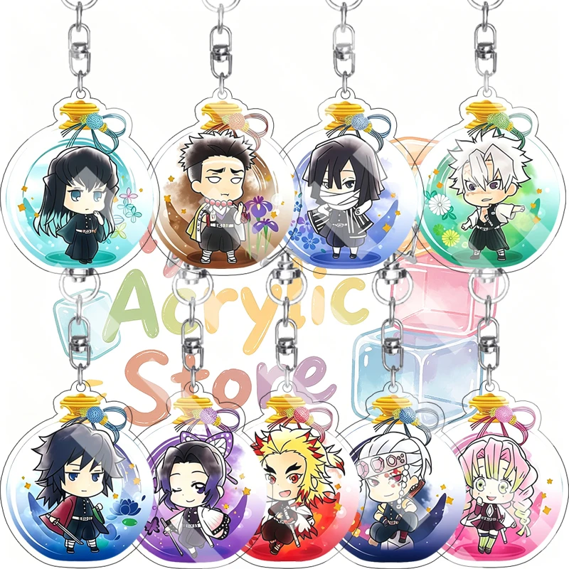 Cartoon Cute Demon Slayer Acrylic Keychain Anime Figure Tanjiro Kamado Nezuko Agatsuma Zenitsu Q Version 5cm Backpack Pendant