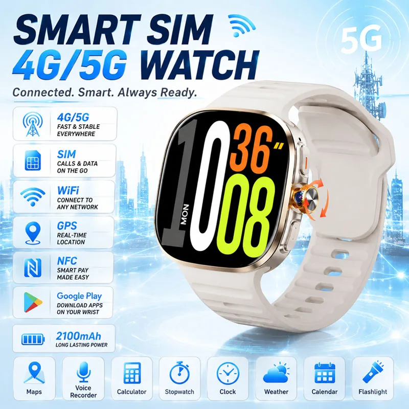 2026 Full Netcom Smart Watch 4G 5G 2.4 Inch Amoled Screen Insert Sim Card GPS WIFI 190° Rotating Camera Game Android Smart Watch