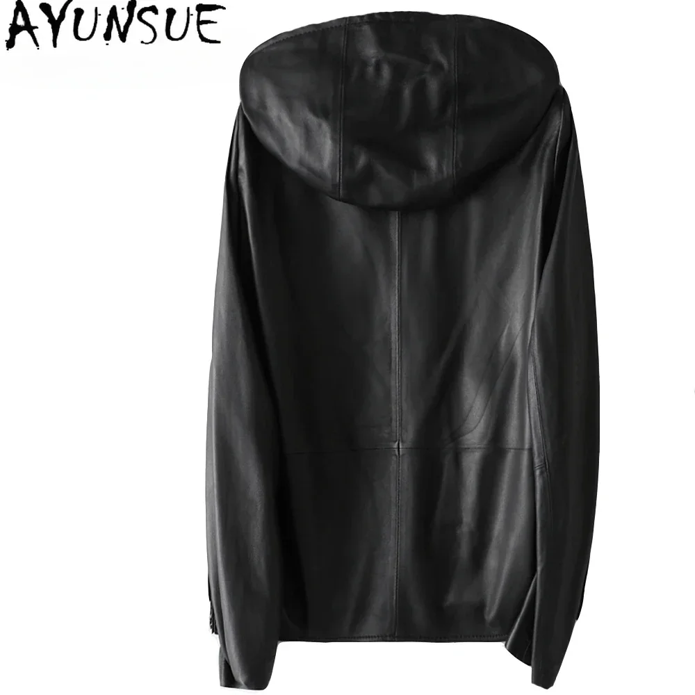 AYUNSUE Women 100% Real Sheepskin Coat Hooded jacket spring 2023 fashion Genuine Leather Jackets  Chaqueta Mujer Top Quality