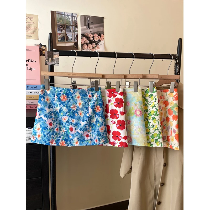 MEXZT Vintage Floral Mini Skirt Women Y2K Vacation Print Hip Wrap Skirts Summer Gyaru Harajuku Streetwear Design A Line Faldas