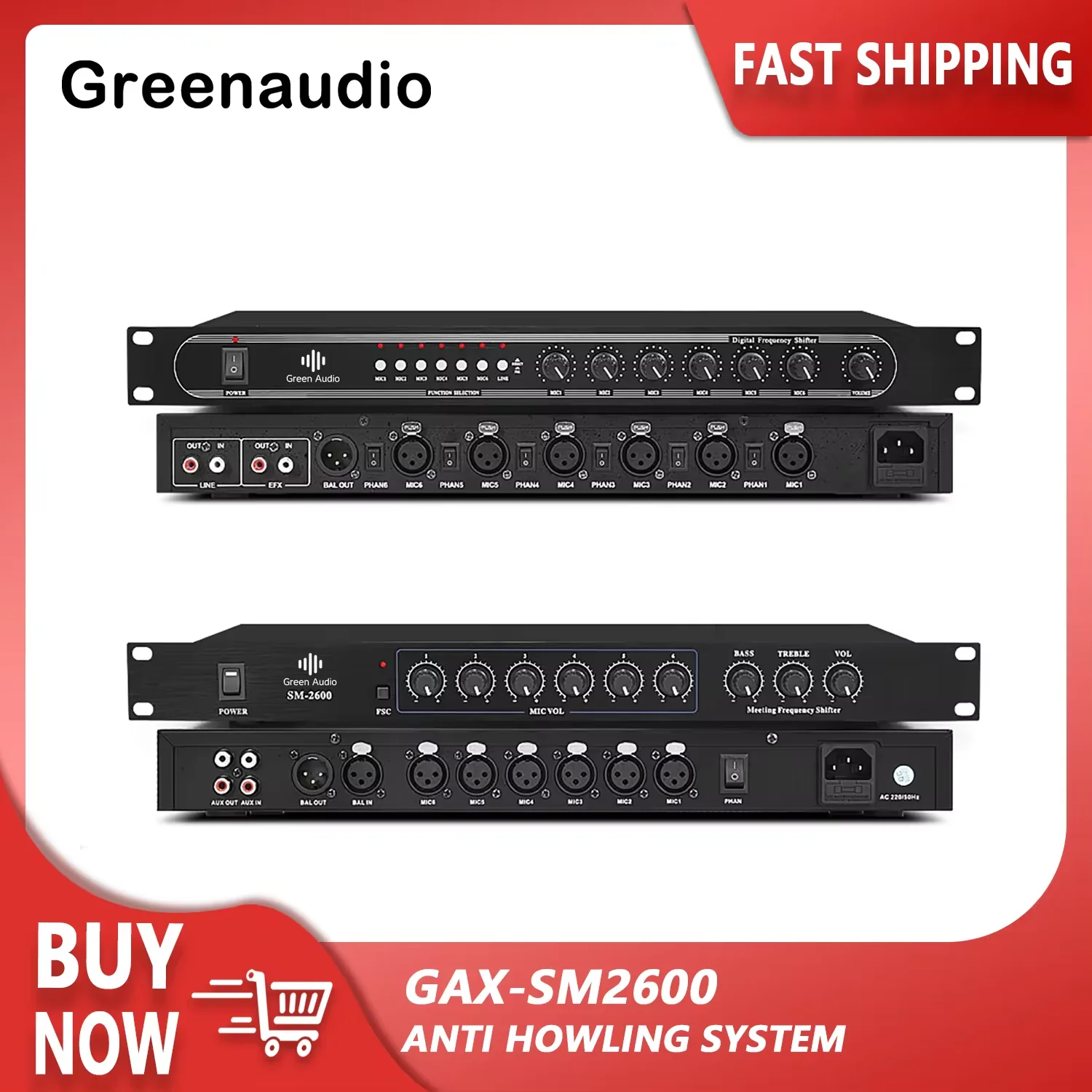 GAX-SM2600 Conference frequency shifter 6-way microphone input feedback suppressor conference engineering system anti-whistling