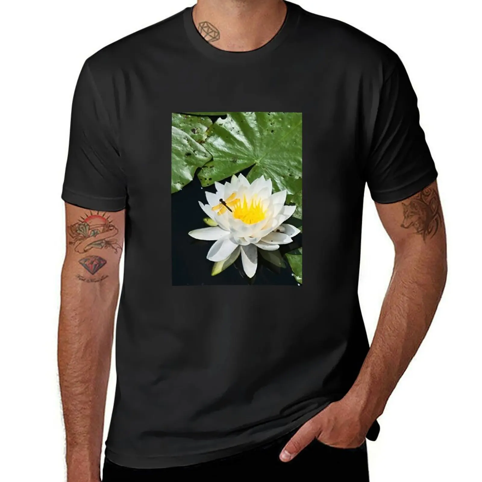 

Water Lily Dragonfly T-Shirt plus size tops summer clothes oversized mens clothing