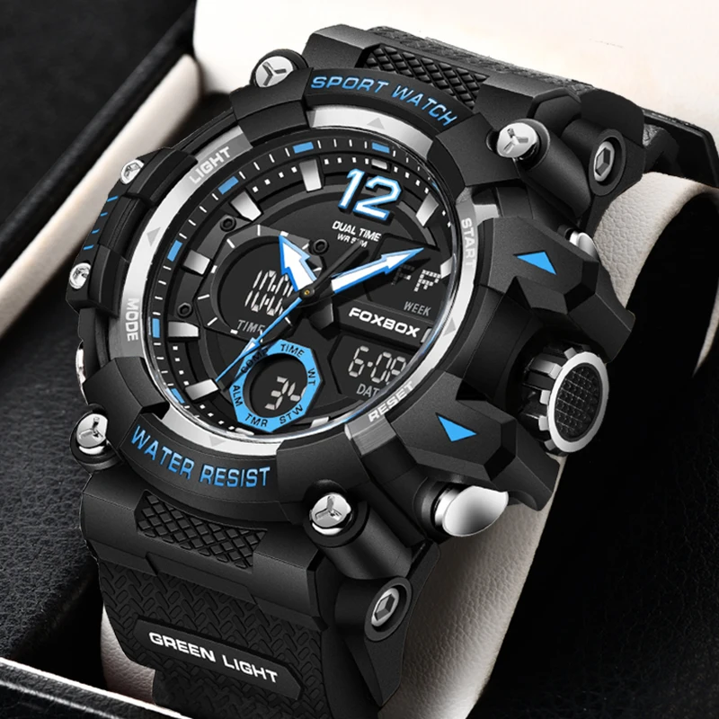 FOXBOX Herrenuhr, Top-Marke, luxuriöse Militär-Sportuhren für Herren, modische wasserdichte Silikon-LED-Chronograph-Quarz-Armbanduhr