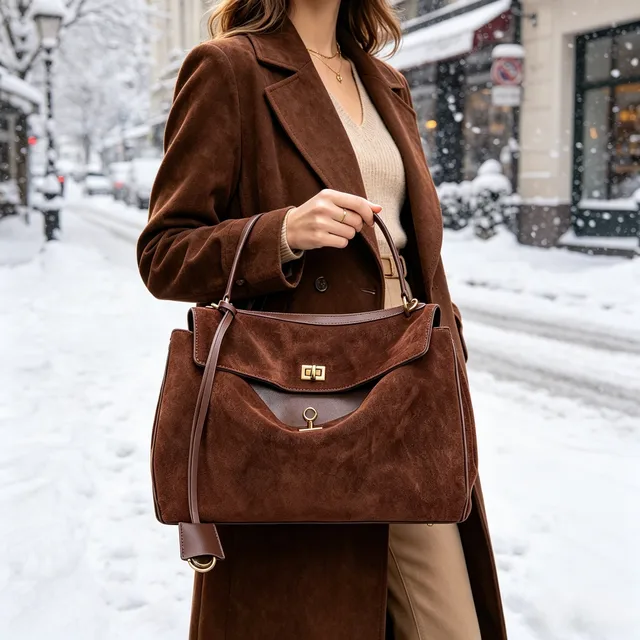 2025 Autumn Winter Women's Suede genuine leather Bag Shoulder Handbag Large Capacity Single Tote Bag Handbag Luxury Designer Bag