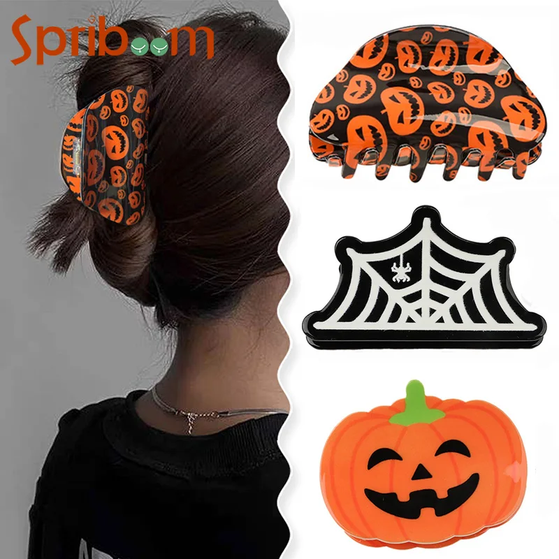 

Halloween Funny Hair Clips for Women Pumpkin Ghost Acrylic Shark Clip Party Girls Hair Accessories Spider Net Hairpin Gifts