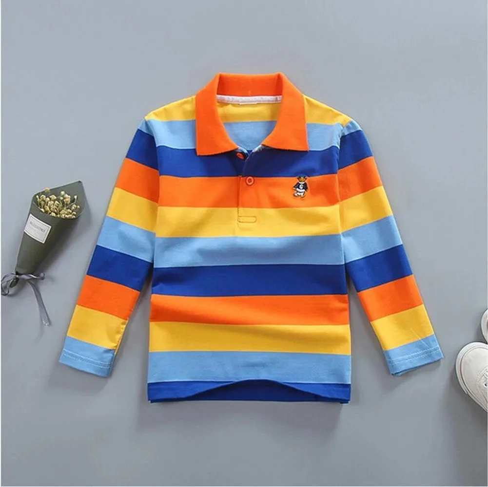 Spring Autumn For Teen POLO Shirts Children Cotton Striped T Shirts 3-14Years Baby Kids Boys Long Sleeve T-Shirts