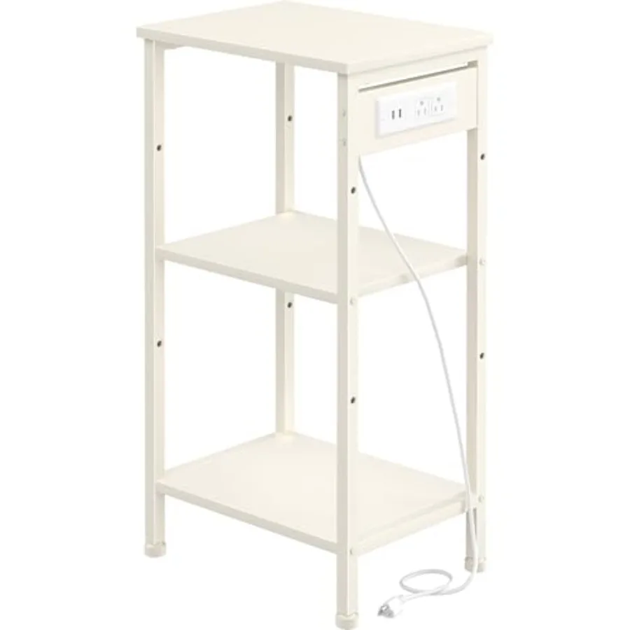 

Высокий прикроватный столик с зарядной станцией, узкая трехъярусная тумбочка с хранением, тонкий приставной столик для спальни, гостиной, детской комнаты