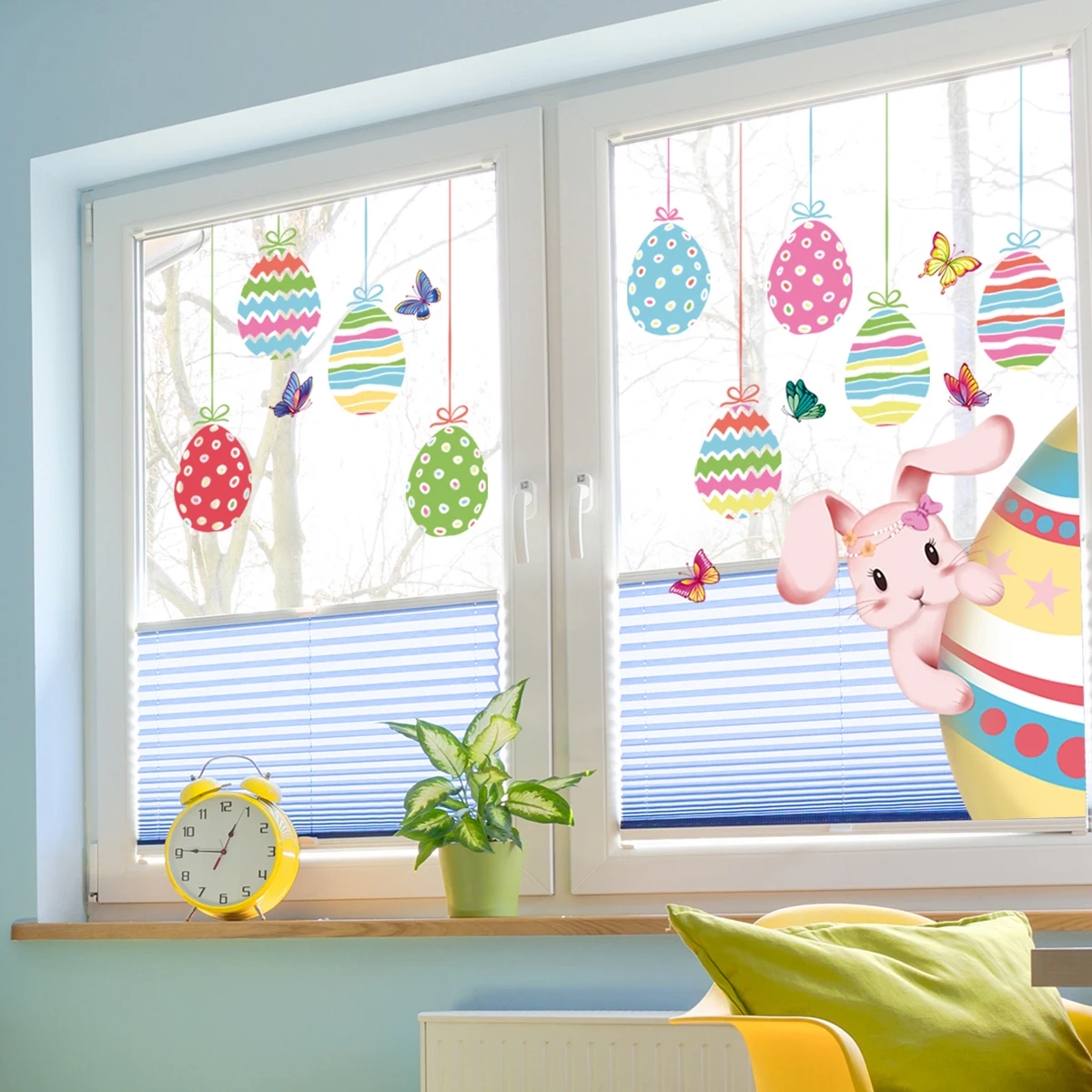 Easter Window Stickers Happy Easter Party Decoration For Home 2025 Cartoon Rabbit Pattern Window Stickers Easter Party Supplies