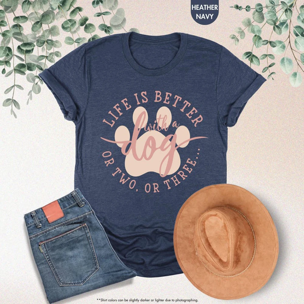 Custom Dog Pattern T-Shirt Funny Dog Owner Dog Paw Short Sleeve Comfortable Cotton Daily Casual Gift