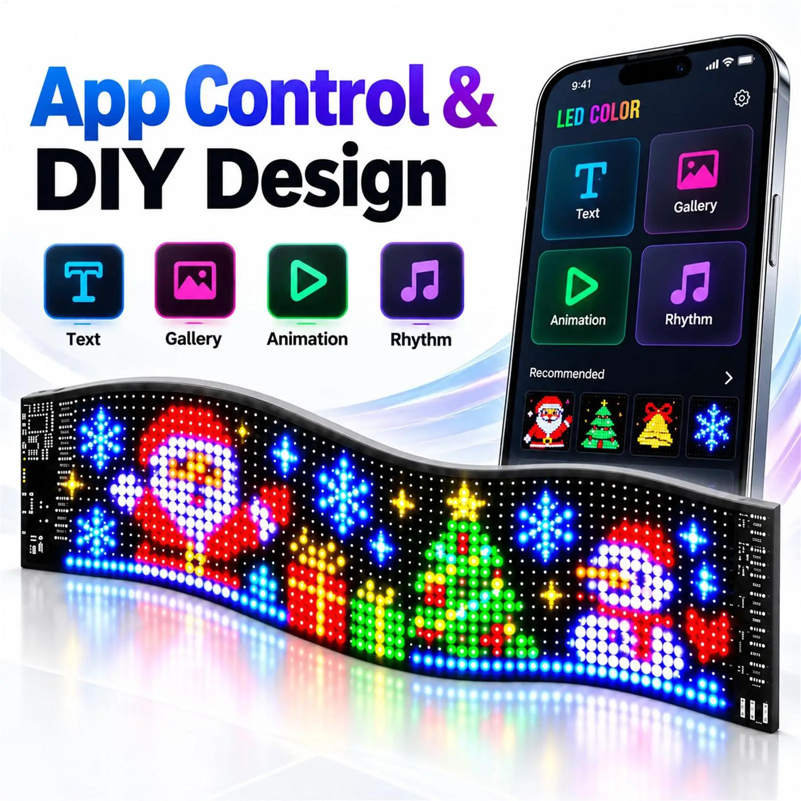Car Pixel Christmas Lights Flexible App Controlled Vehicles Lamp DIY Animation LED Matrix Panel for Vehicles Holiday Decoration
