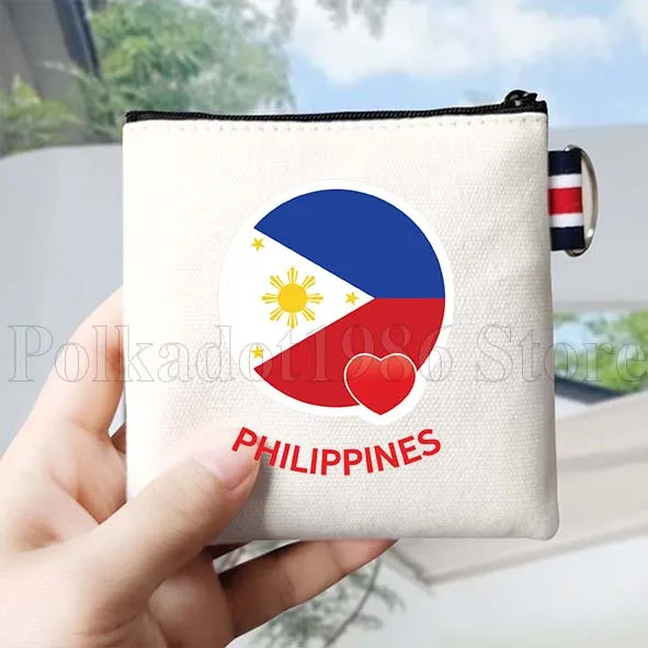 الفلبين علم الدولة خريطة السفر تذكارية الهدايا حقيبة قماش قنب محفظة نسائية للعملات المعدنية صغيرة مربع مفتاح تخزين حافظة للبطاقات القطن المحفظة الحقيبة