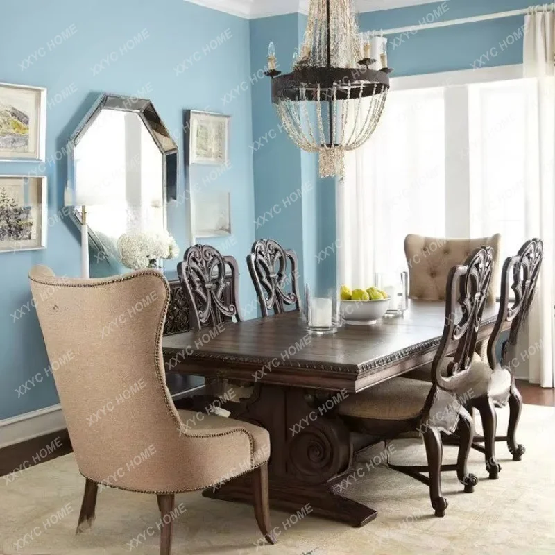 

rural retro carved dining table and chairs household small rectangular restaurant high sense