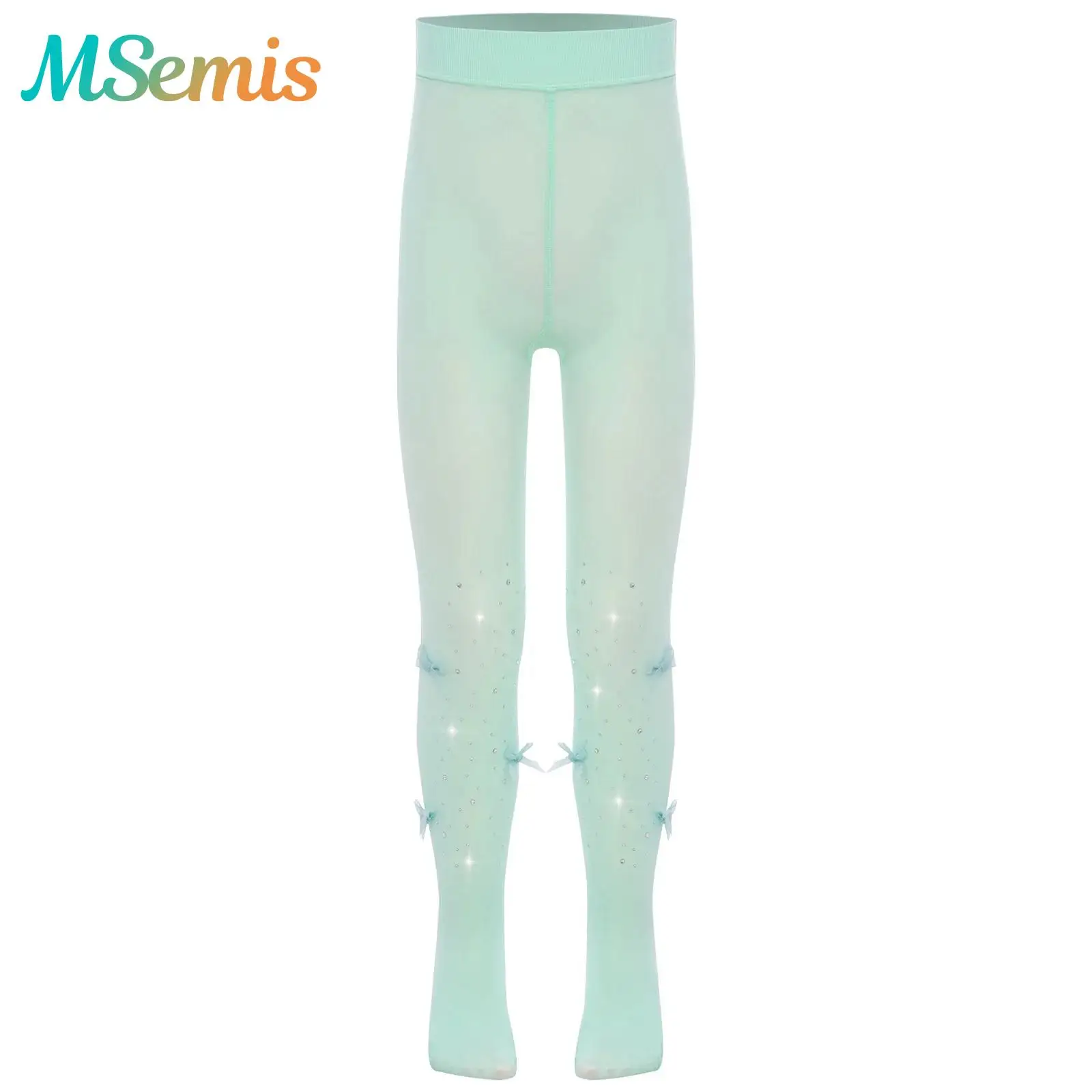 

Kids Girls Ballet Tights Stretchy Pantyhose Footed Leggings Sparkling Rhinestones Cute Bowknots Figure Skating Dance Accessories