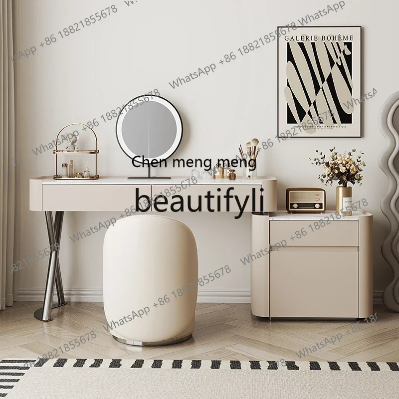 Light luxury wood grain dresser storage cabinet integrated bedroom solid wood makeup table small apartment2936