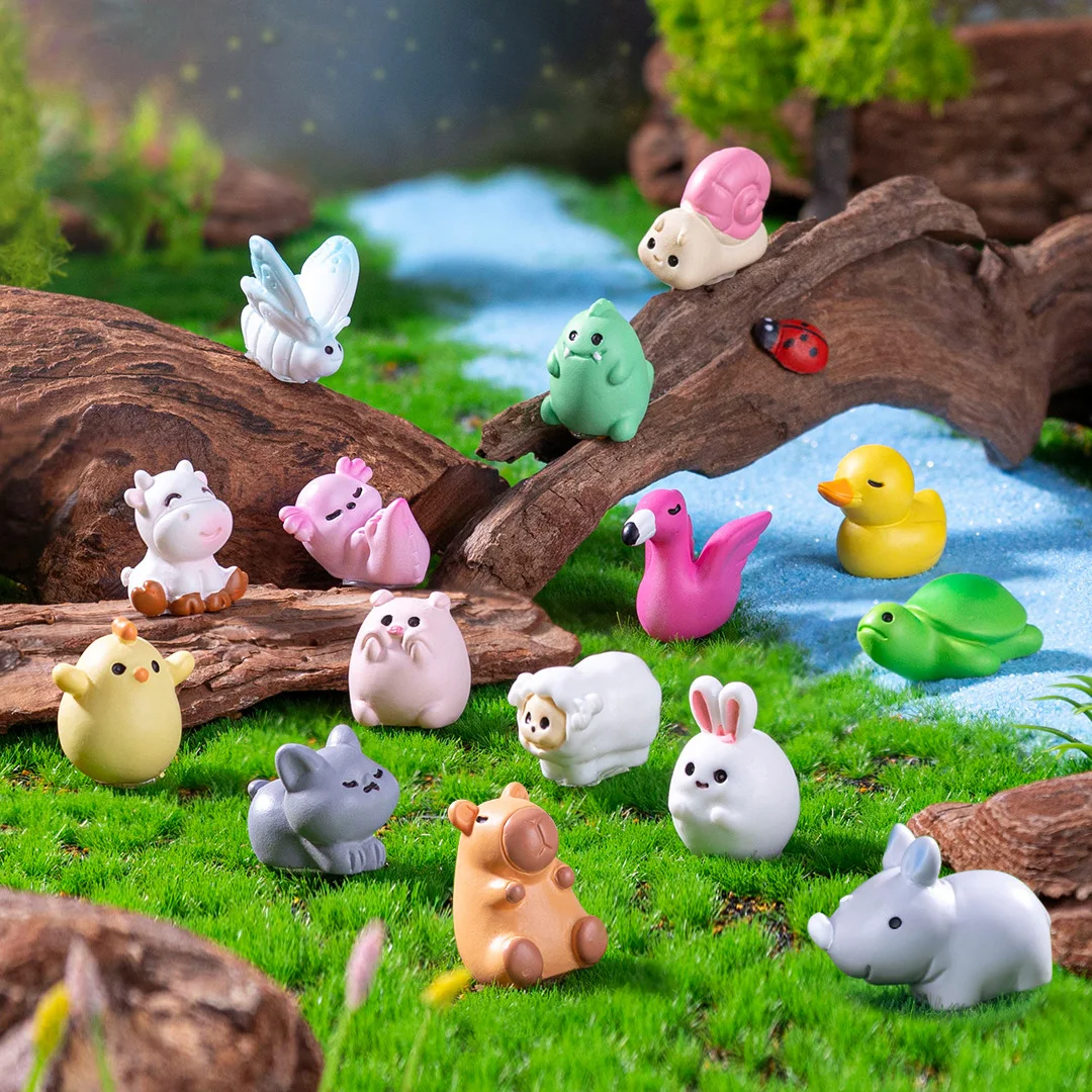10Pcs Capybara Flamingo Butterfly Dinosaur Duck Cow Rabbit Sheep Pig Figurine DIY Miniature Fairy Garden Decoration Accessories
