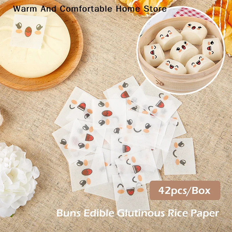 【W】42Pcs/Box Edible Glutinous Rice Paper Steamed Buns Cartoon Stickers Candy Sugar Coated Wrapping Stickers Baking Paper