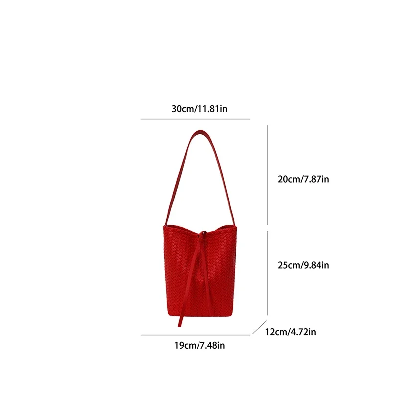 Unterarm-Umhängetasche aus Rattangeflecht, einfarbig, große Kapazität, Damen-Eimer-Einkaufstasche, Sommer-Strand-Reise-Handtasche, Einkaufskorb – Detail 1