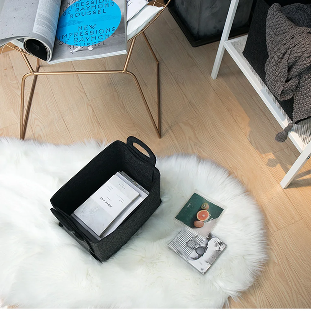 

Foldable Felt Storage Basket Grey Medium Size Sundries Organizer Laundry Clothes Holder Foldable Cloth Box Storage Basket