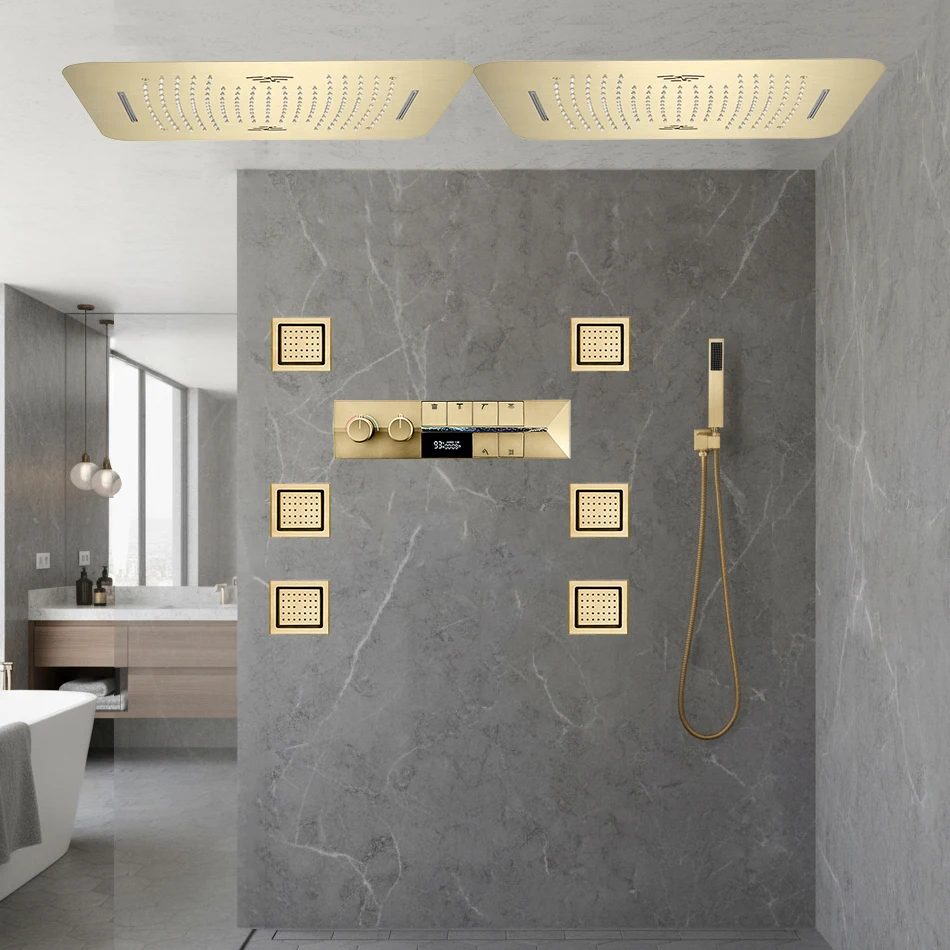 

M Boenn Msuic Spa Couple Shower Set Double LED Shower Head Lovers Space Showers Experience Bathroom Fuacet Thermostatic Diverter