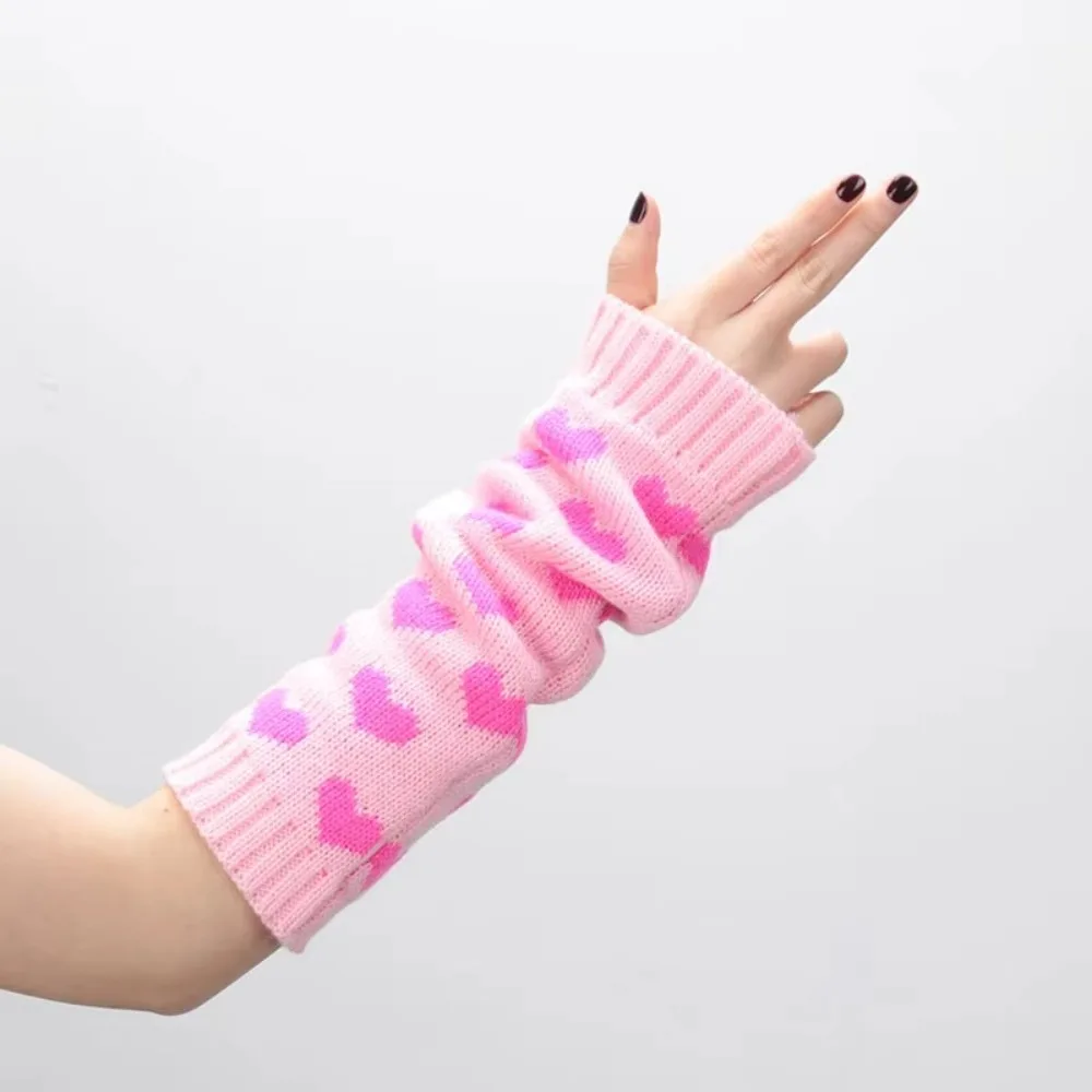 High Quality Crochet Knitting Women Arm Sleeve Heart Warm Winter Gloves Gothic Ankle Protection Women