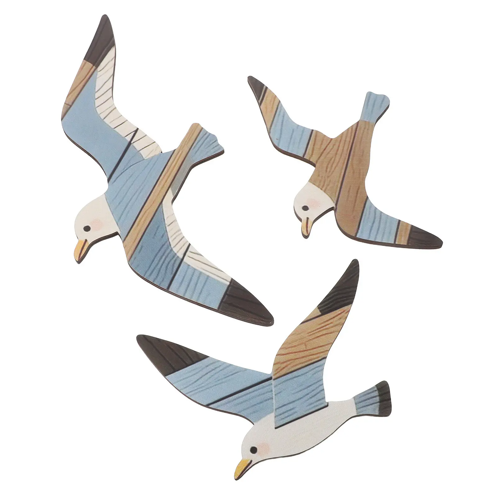 3Pcs Hand-Carved Wood Seagull Wall Decor Ocean Color-Block Coastal Nautical Sea Bird Wall Sculpture Home Decoration