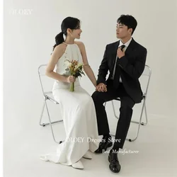 OLOEY Elegant Ivory Mermaid Wedding Dress Korea Photoshoot Pearls Halter Sleeveless Floor-Length Bride Dress Robe de mariage