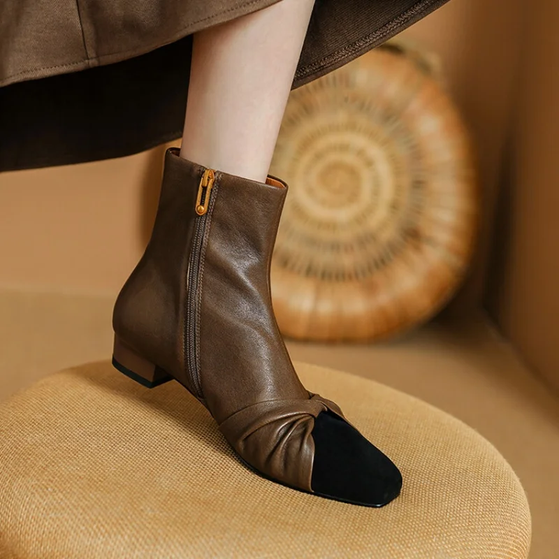 

Осень/зима 2021, женские ботинки, женская обувь из натуральной кожи, туфли на массивном каблуке с квадратным носком, ботильоны, современные ботинки челси