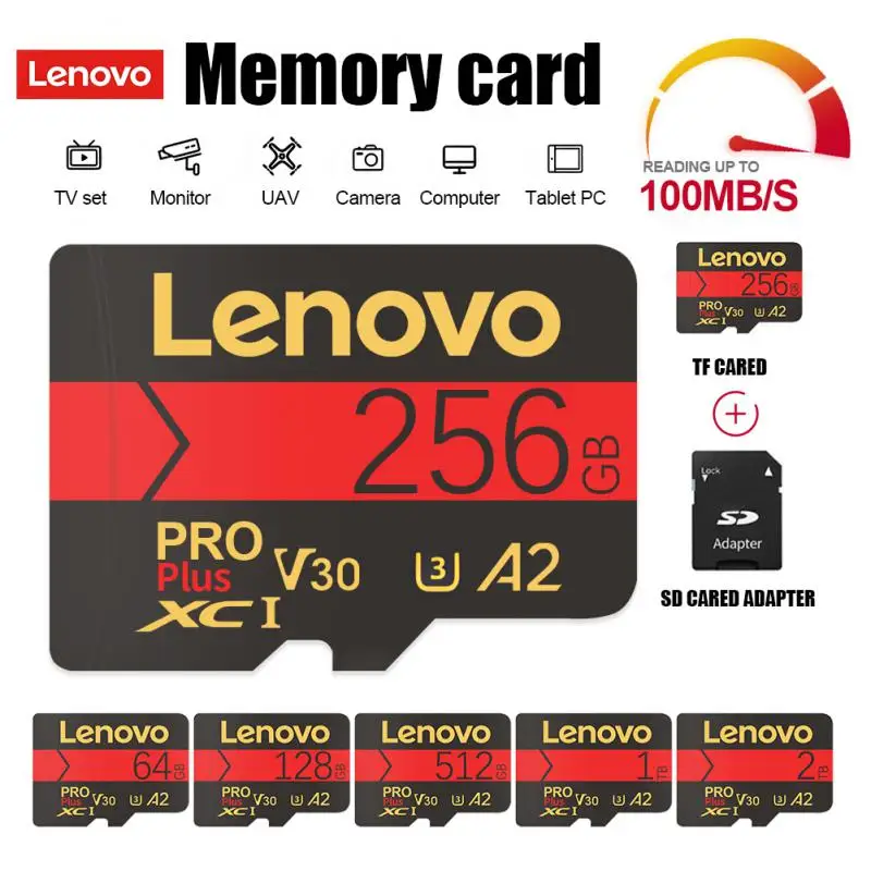 Lenovo-Cartão de Memória Full HD Micro SD, 512GB, 128GB, 2TB, 1TB, 4K, Mini TF, Cartão Flash para Telefone, Câmera, MP3, MP4, Micro