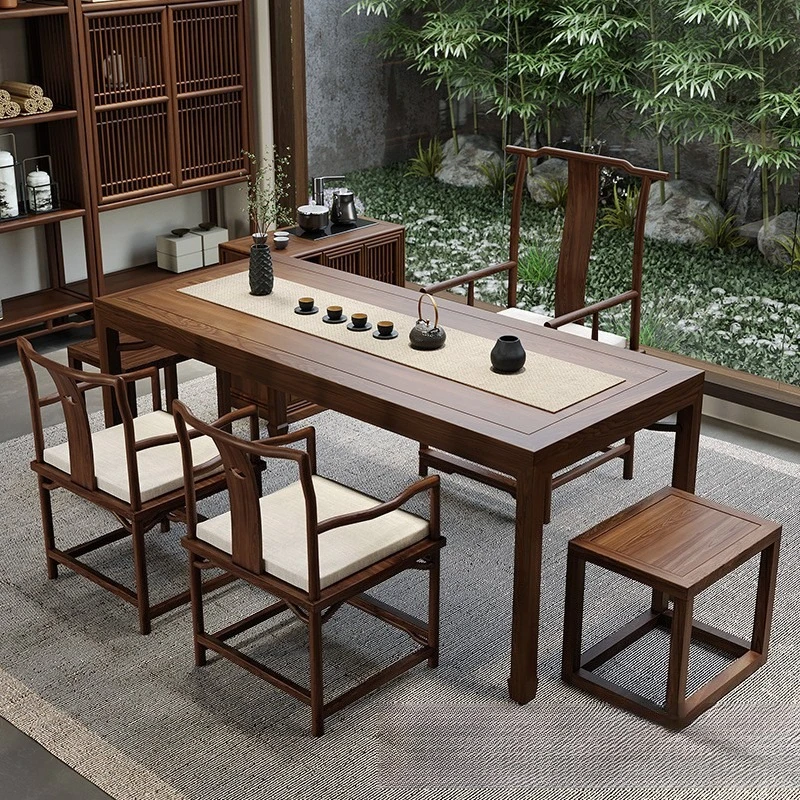 Solid wood tea table set tea art and chairs  old elm tea room and chair combination furniture