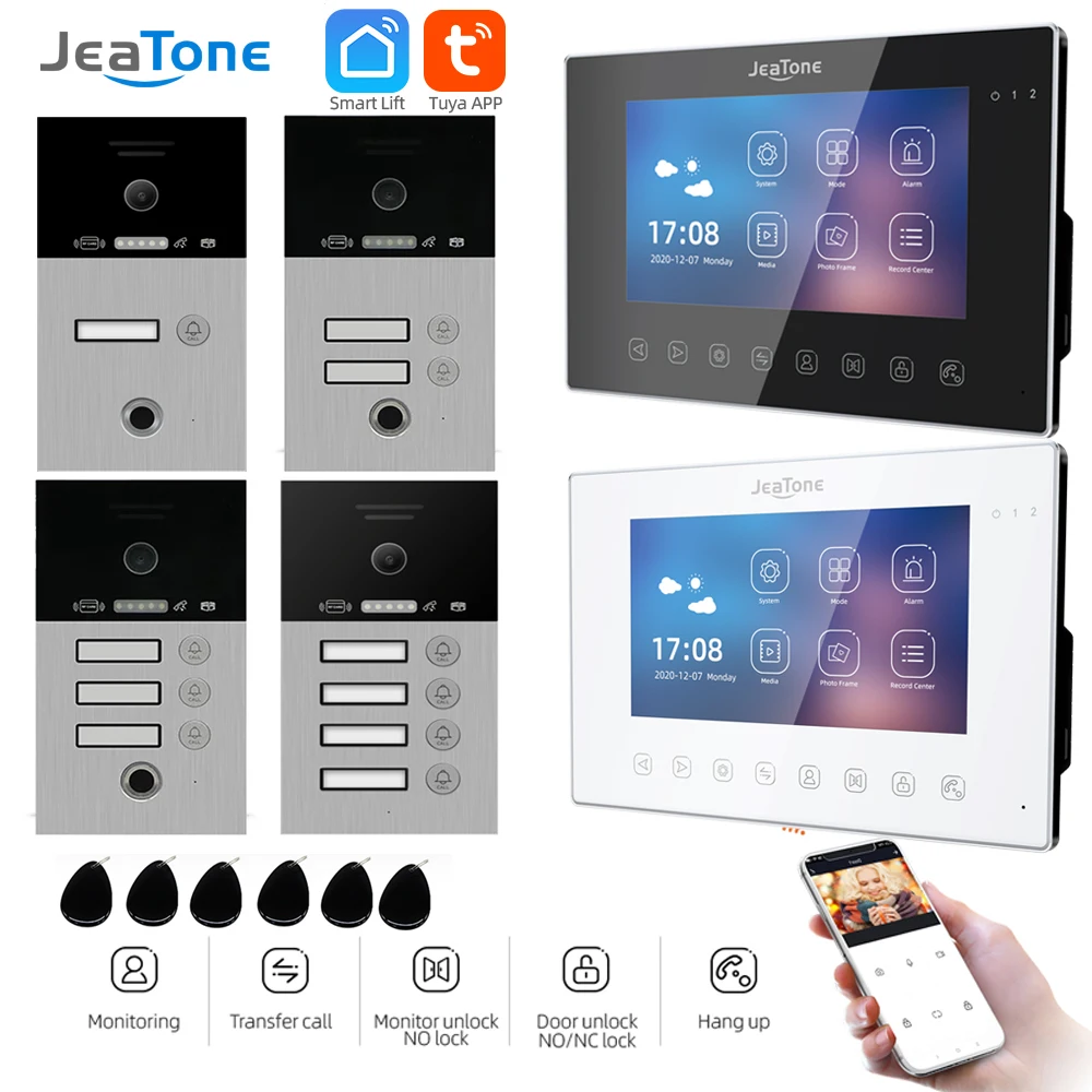 Jeatone 1080P 7Inch Monitor Screen Tuya WiFi Fingerprint Video Intercom Home Door Phone Camera with ID Cards Unlock