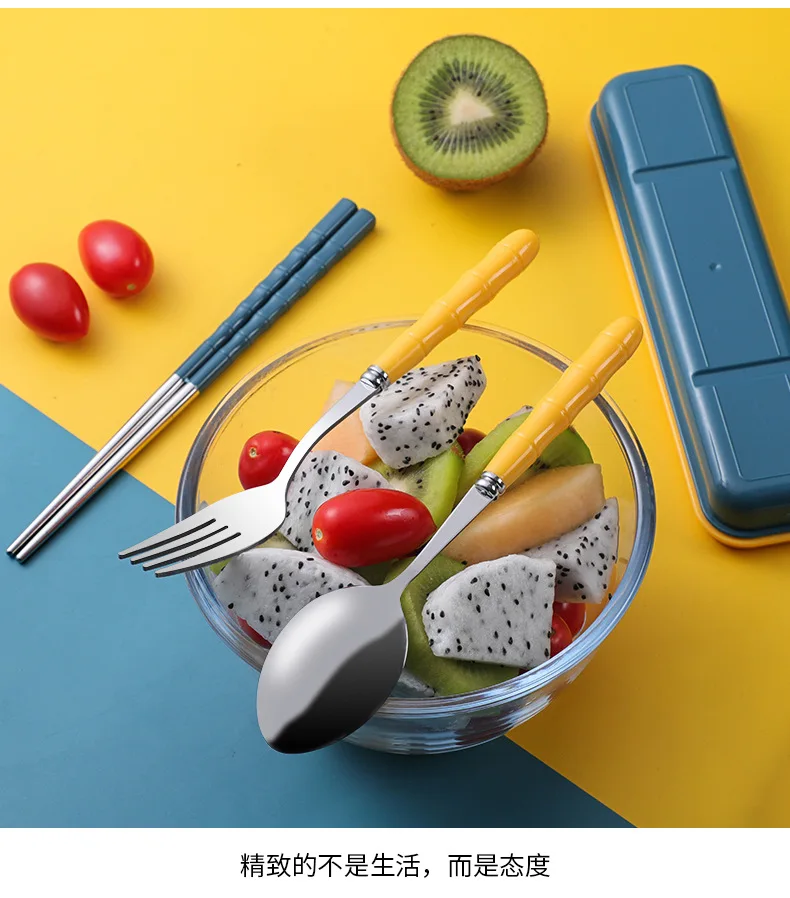 

1set Stainless Steel Portable Tableware Kit Outdoor Travel Flatware Kit Forks Spoons Chopsticks Three Piece Set Home Accessories