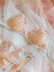 MOYISU French pure Desire Embroidered Lace Dream Triangle Cup Without Underwire Thin Belt Small Bra Set Ultra-thin Sexy Bra Set