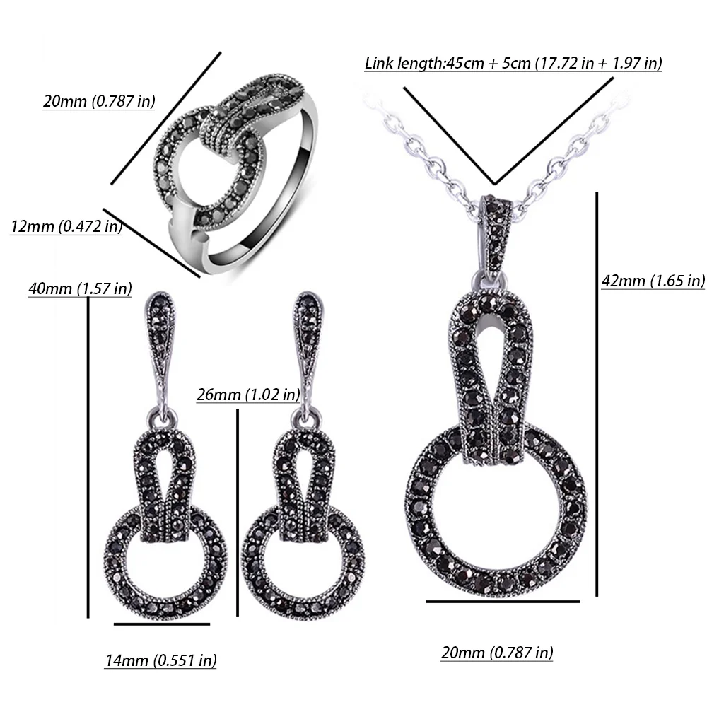 Size 7-9 Vintage Jewelry Sets Women Black CZ Necklace Earrings Jewelry Accessories