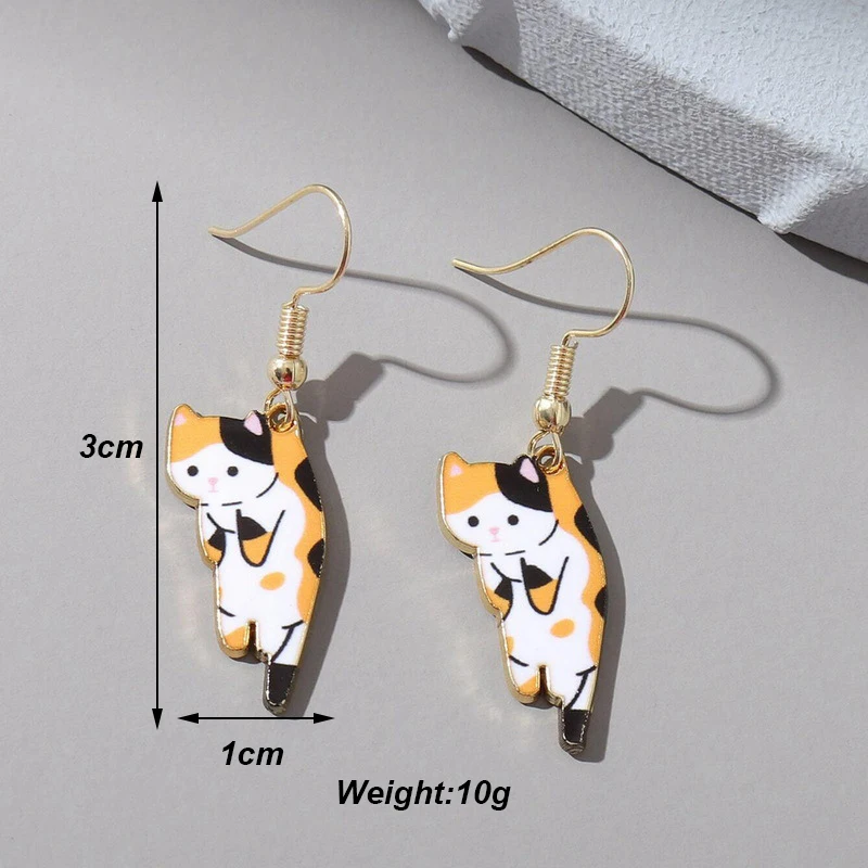 Cute Kitten Ear Hook Fashion Sweet Cartoon Cat Earrings for Women Enamel Drop Oil Gold Color Texture Animal Earrings Jewelry